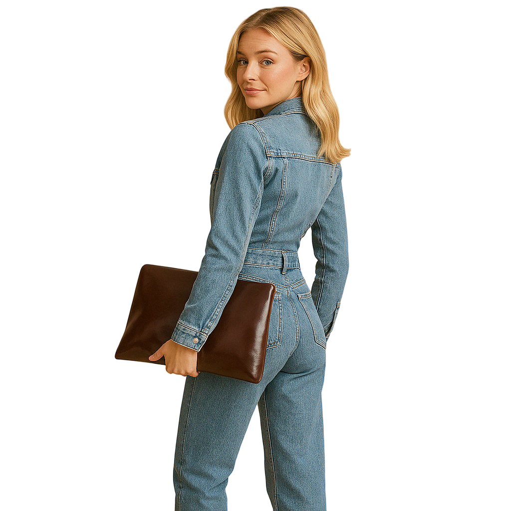 Denim jumpsuit with long sleeves for women, featuring a straight-leg cut and casual style for everyday comfort and fashion.
