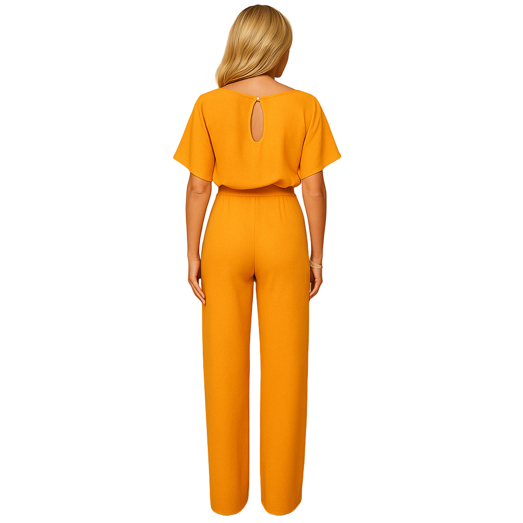 High-waist jumpsuit with lace-up detail for women, featuring a tailored fit and soft draping fabric for casual chic or formal occasions.