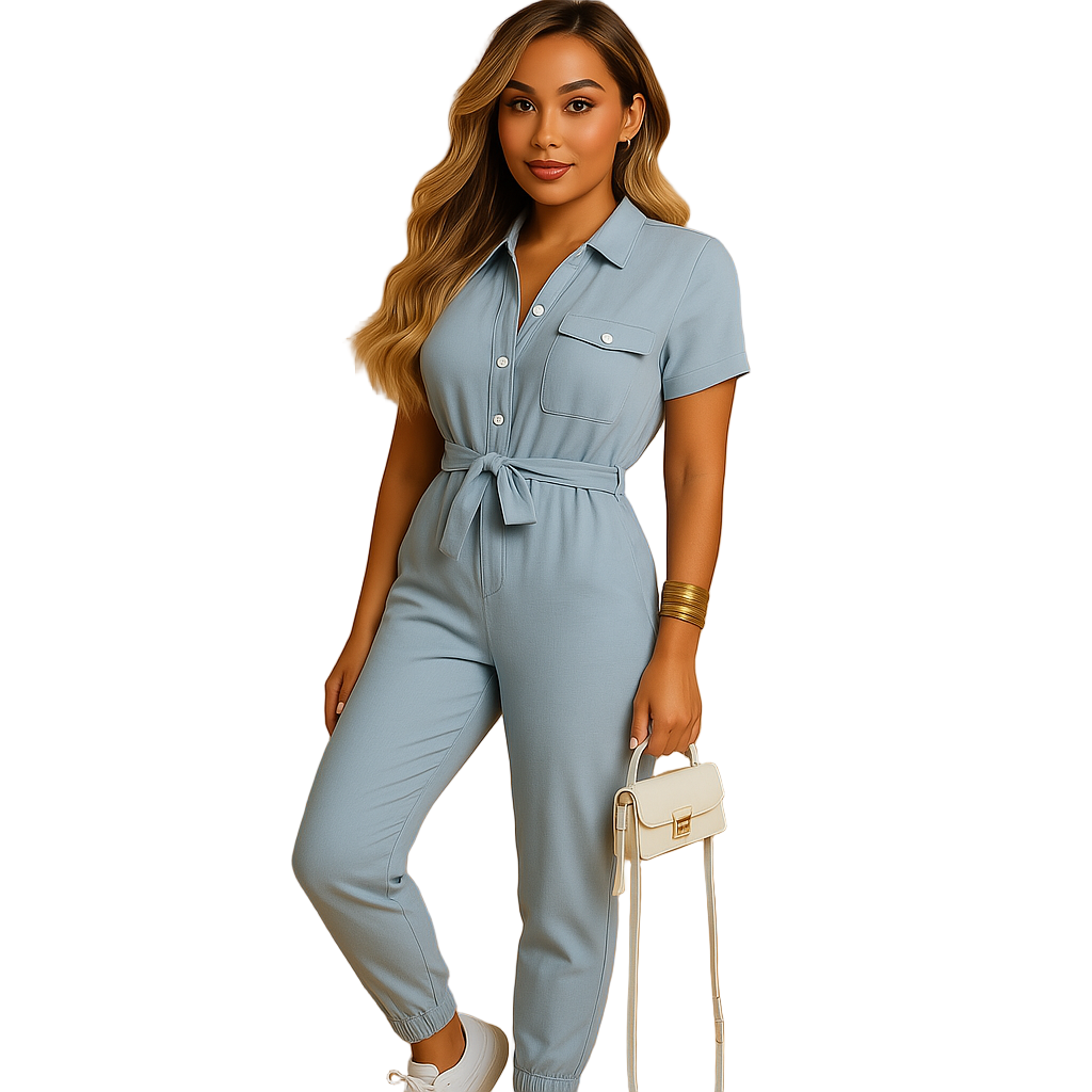 Tailored one-piece jumpsuit for women with flattering fit and button closure, perfect for workdays, brunch, or stylish evenings out.