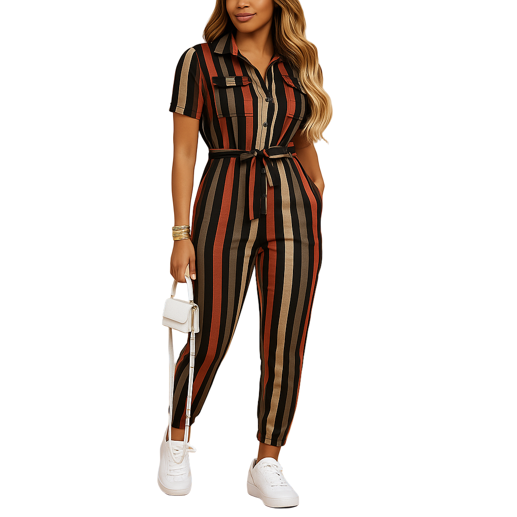 Tailored one-piece jumpsuit for women with flattering fit and button closure, perfect for workdays, brunch, or stylish evenings out.