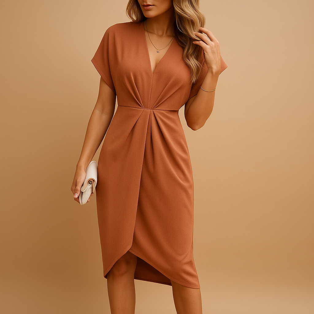 Timeless wrap midi dress for women with elegant design and flattering silhouette, ideal for work, dates, and stylish events.