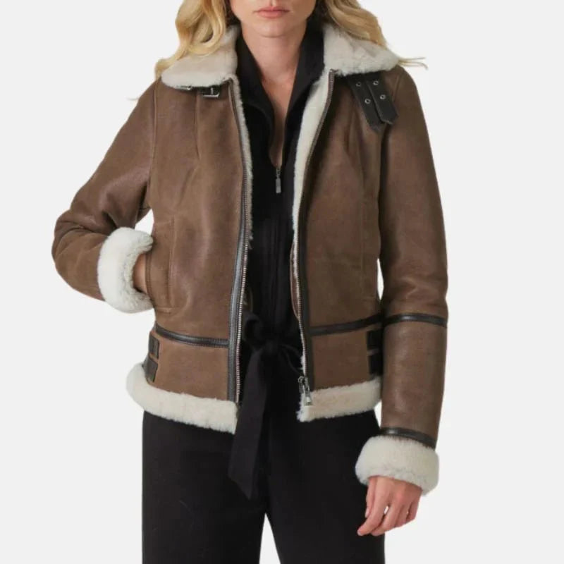 Women’s Aviator-Style Brown Leather Jacket