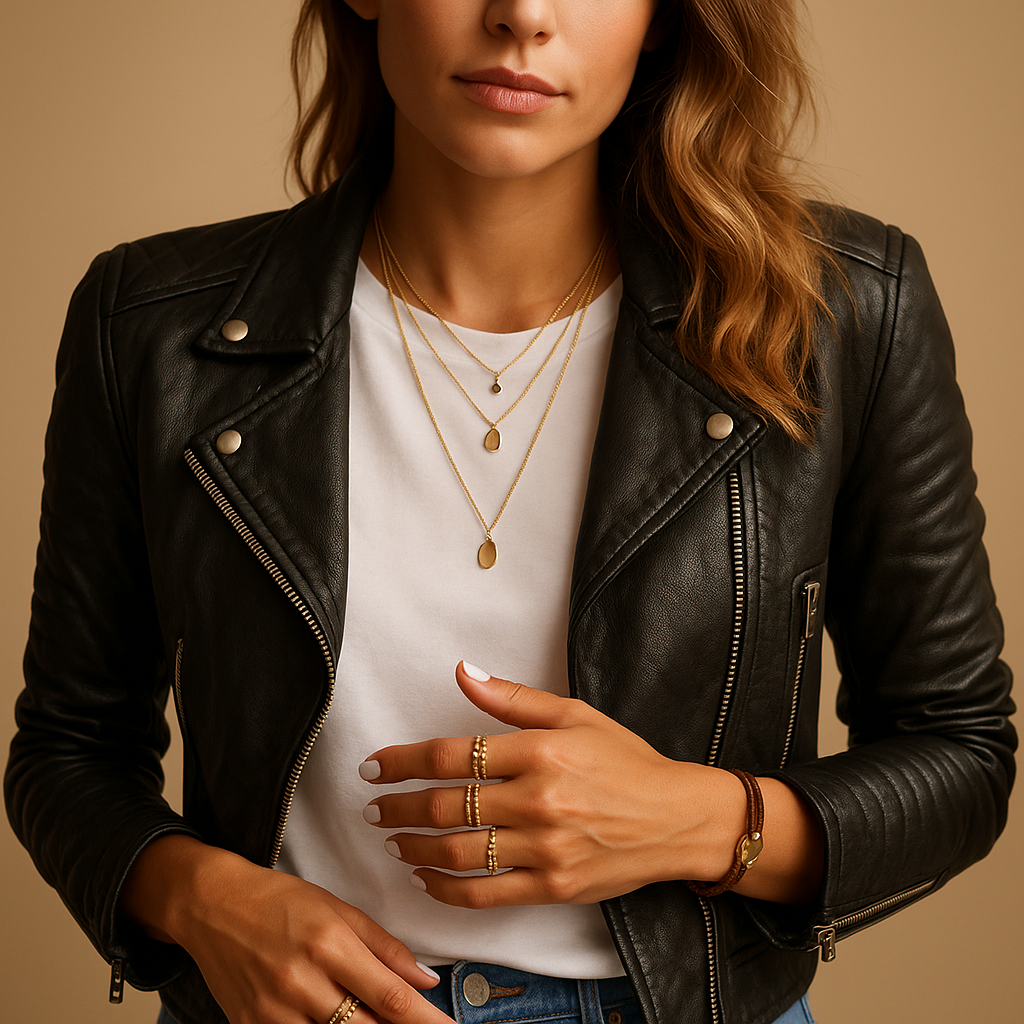 Woman wearing a black tailored jacket for women with a sleek fit, classic collar, and zipper closure, styled for casual and polished looks.