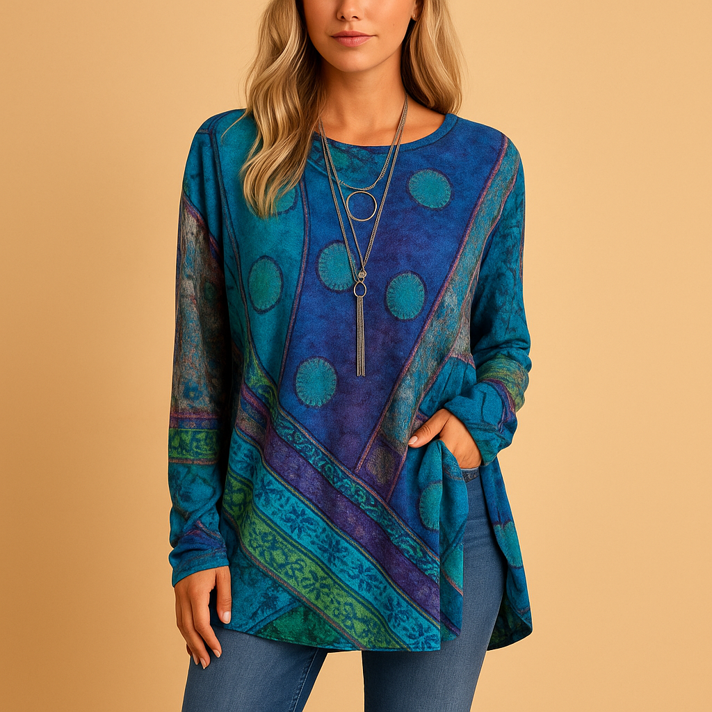 Women’s boho off-shoulder top with ethnic print and relaxed fit, available in red and blue, perfect for festivals and casual summer outfits.
