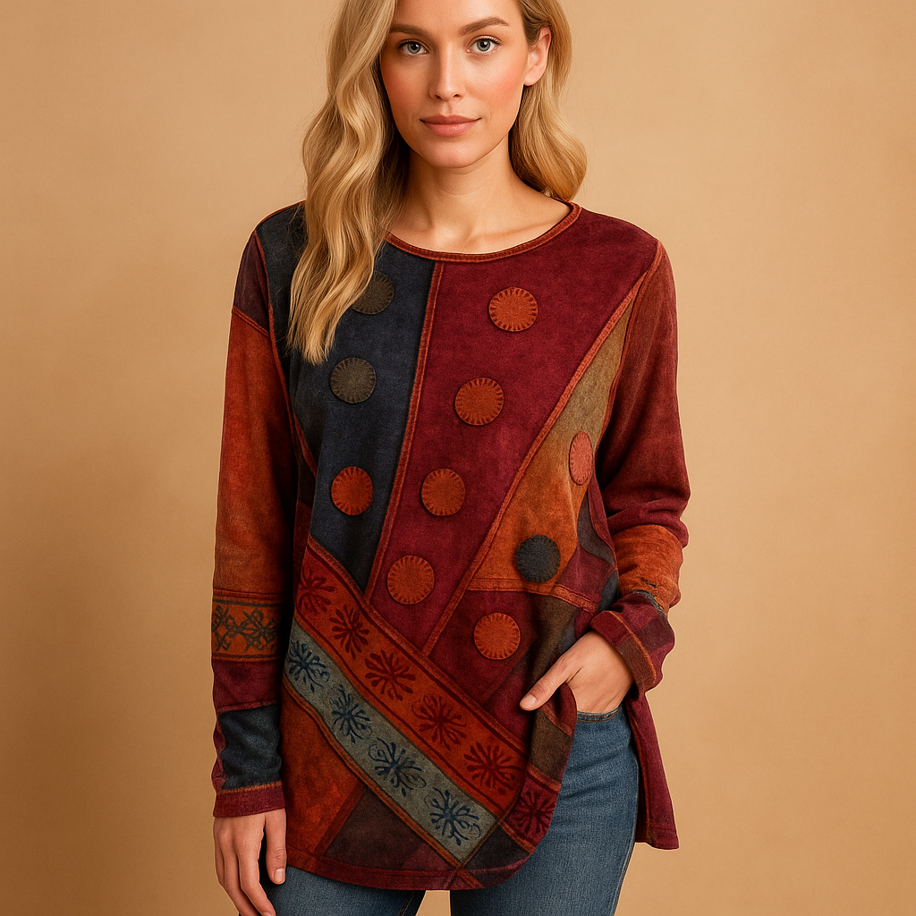 Women’s boho off-shoulder top with ethnic print and relaxed fit, available in red and blue, perfect for festivals and casual summer outfits.