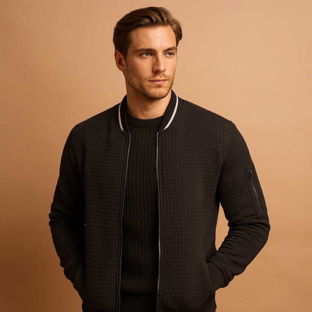 Men’s cable knit half-zip sweater with a breathable fabric, regular fit, and timeless design for autumn and winter outfits.