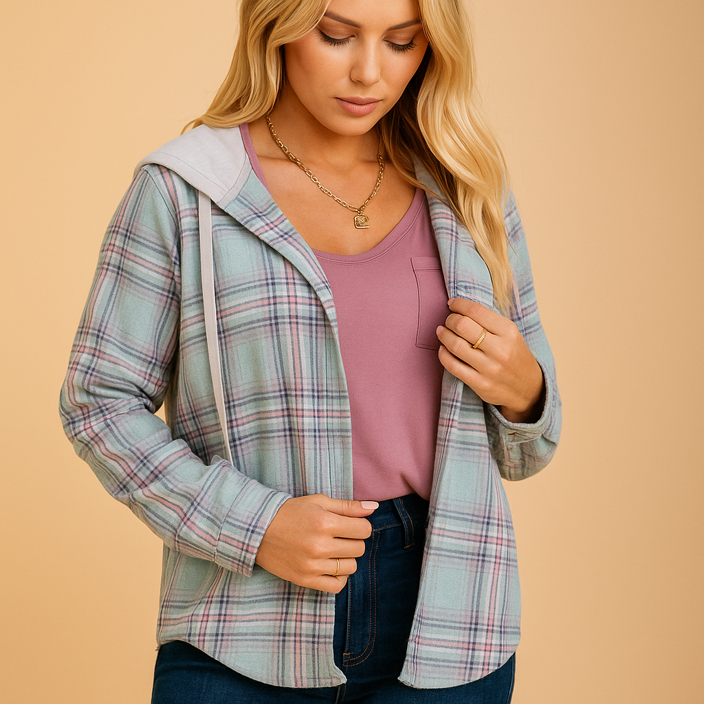 Women’s casual button-up jacket with relaxed fit, chest pocket, and modern neutral design for everyday outfits and streetwear.