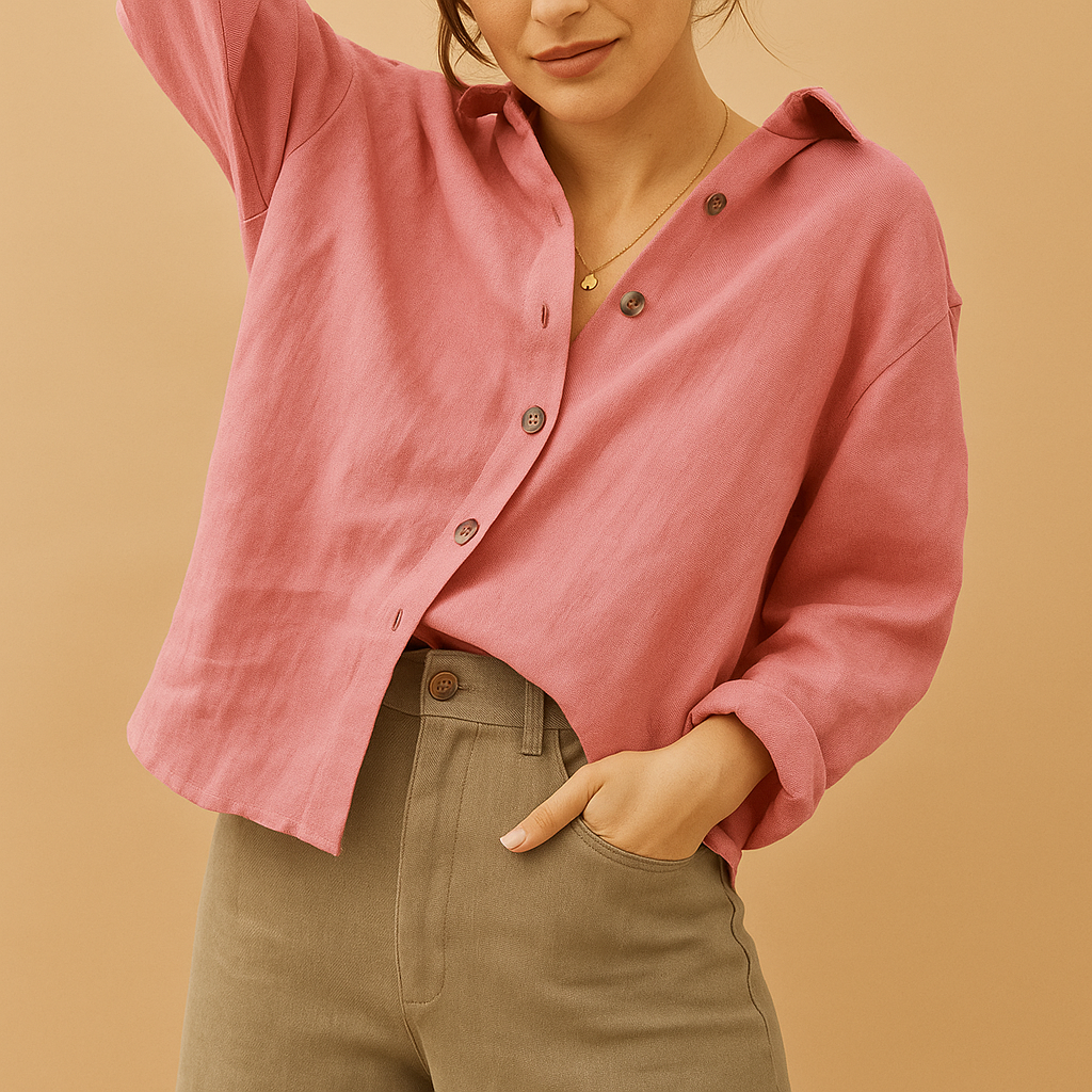 Women's casual cotton blouse with a feminine tailored fit, available in multiple colors for everyday and semi-formal outfits.