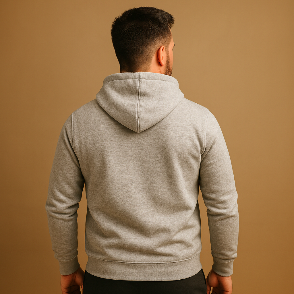 Men’s casual hoodie with adjustable drawstring hood and kangaroo pocket, designed for everyday comfort and versatile all-season wear.
