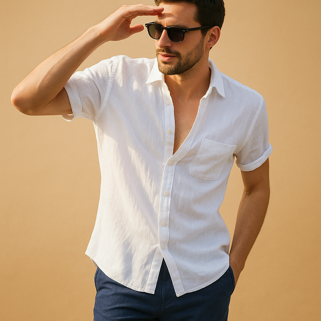Casual short sleeve summer shirt for men with a relaxed breathable fit, ideal for warm days, beach outings, and everyday summer outfits.