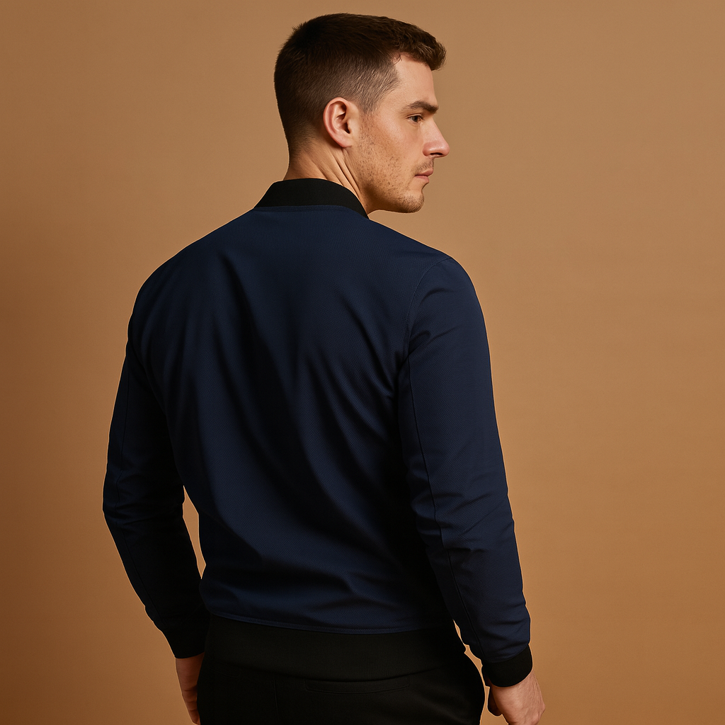 Men’s classic bomber jacket with front zip fastening, lightweight design, and comfortable fit, ideal for casual outfits and year-round wear.