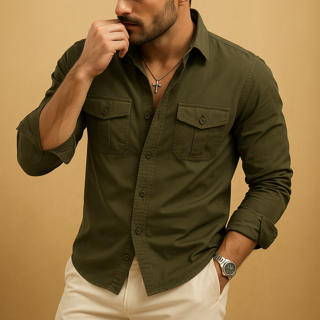 Classic versatile dress shirt for men with chest pocket and comfortable fit, ideal for work, formal occasions, and casual outfits.