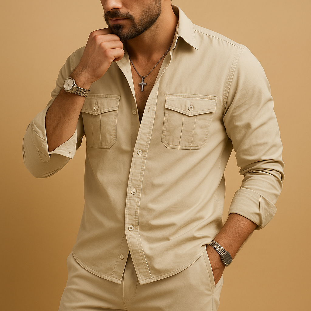 Classic versatile dress shirt for men with chest pocket and comfortable fit, ideal for work, formal occasions, and casual outfits.