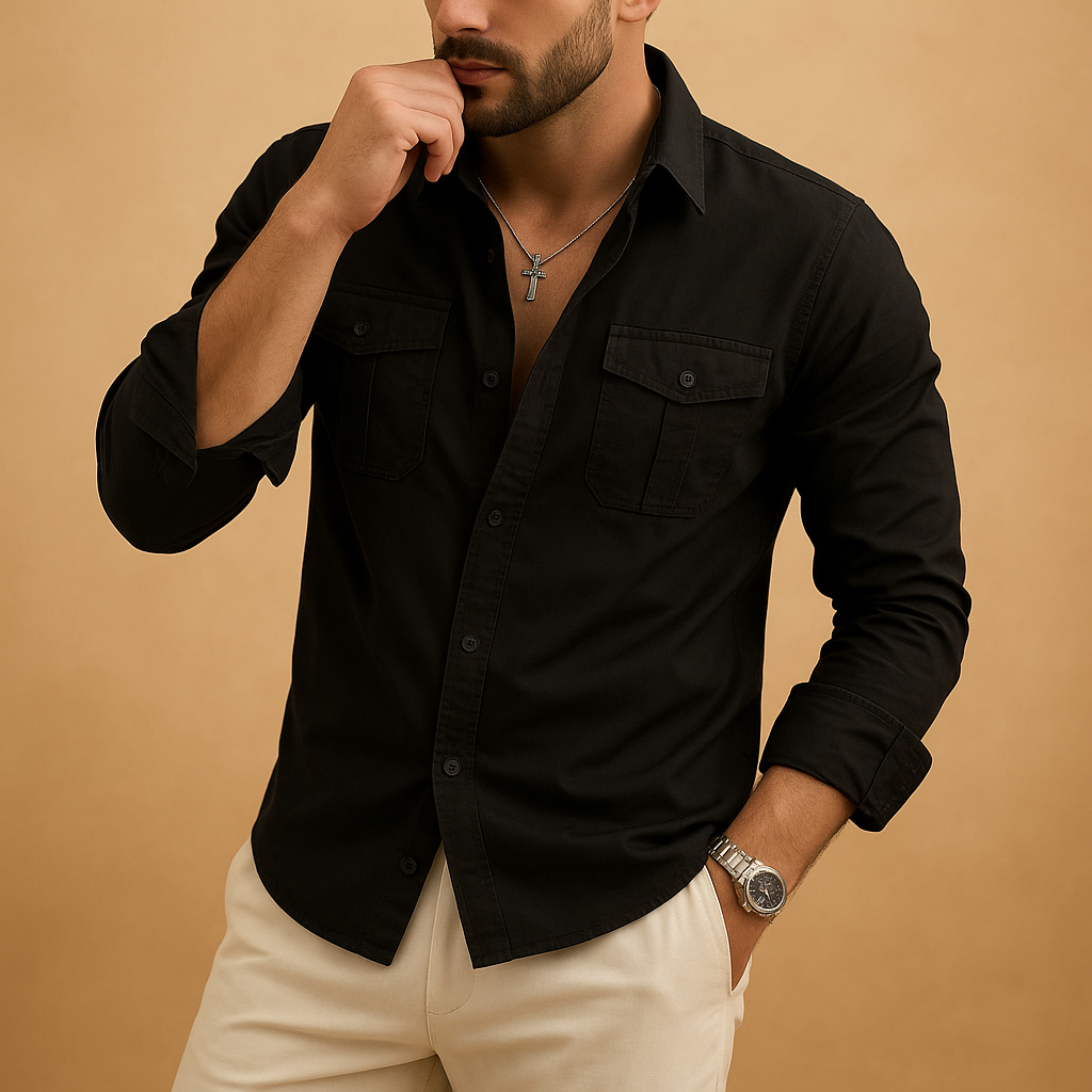 Classic versatile dress shirt for men with chest pocket and comfortable fit, ideal for work, formal occasions, and casual outfits.