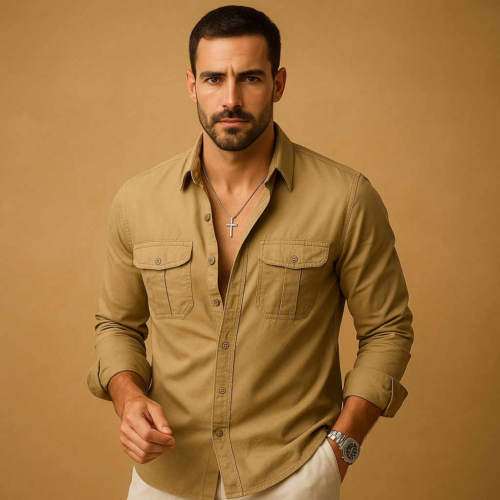 Classic versatile dress shirt for men with chest pocket and comfortable fit, ideal for work, formal occasions, and casual outfits.