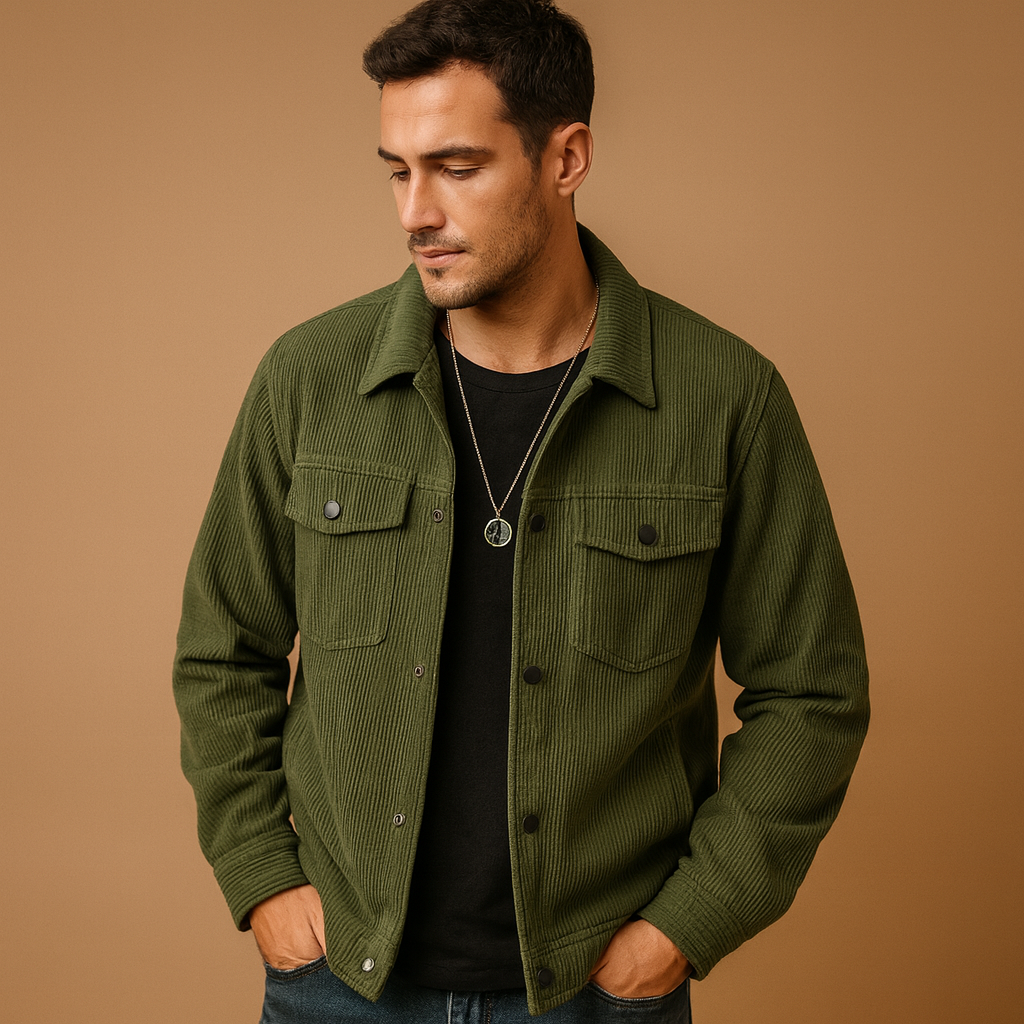 Men’s corduroy jacket with a relaxed fit and classic design, suitable for everyday wear, leisure, and multi-season styling.