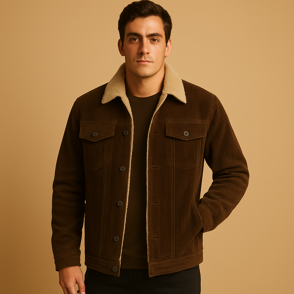 Men’s corduroy style jacket with a modern slim fit, suitable for casual days and formal outfits, paired with jeans or chinos.