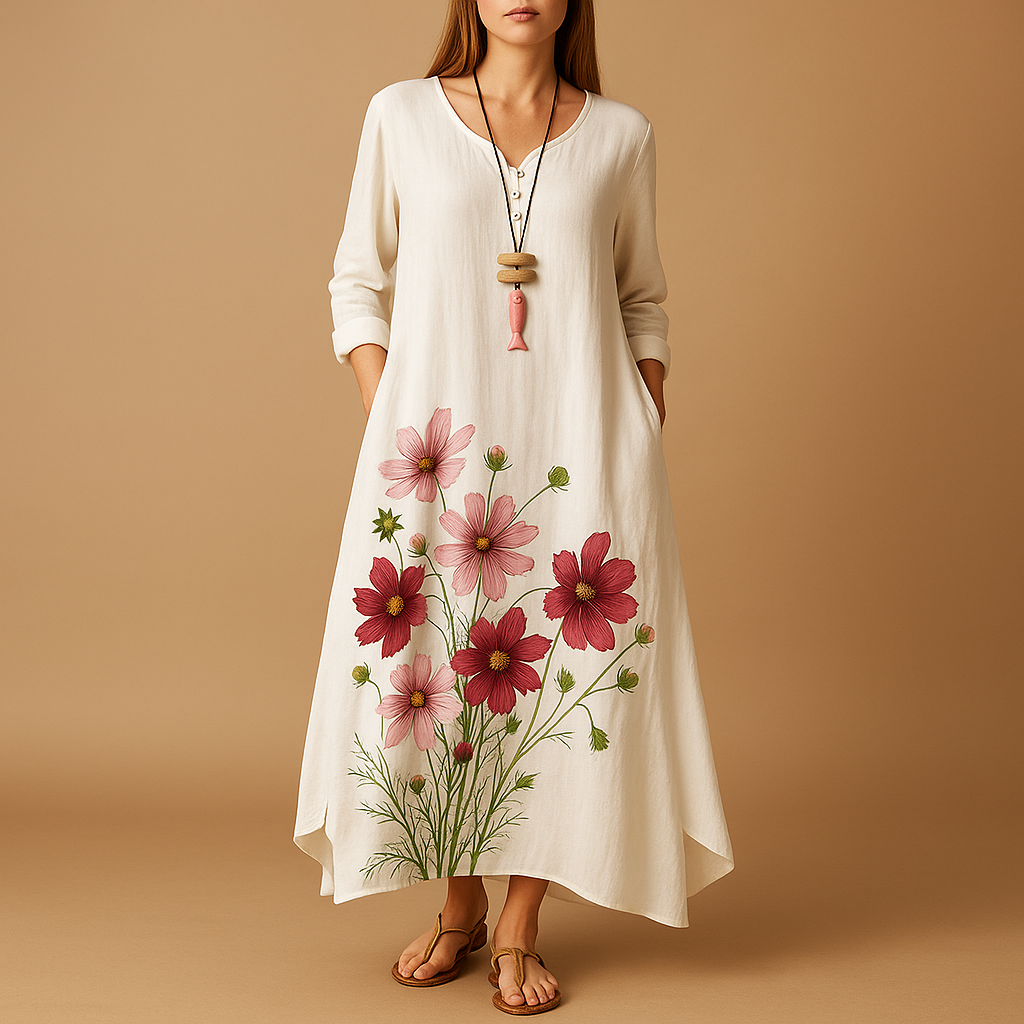 Women’s breathable cotton A-line dress with minimalist design and flattering fit, ideal for office wear, daily outfits and formal occasions.