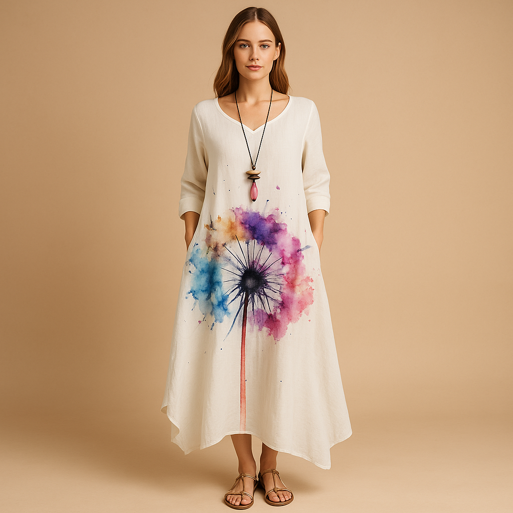 Women’s breathable cotton A-line dress with minimalist design and flattering fit, ideal for office wear, daily outfits and formal occasions.