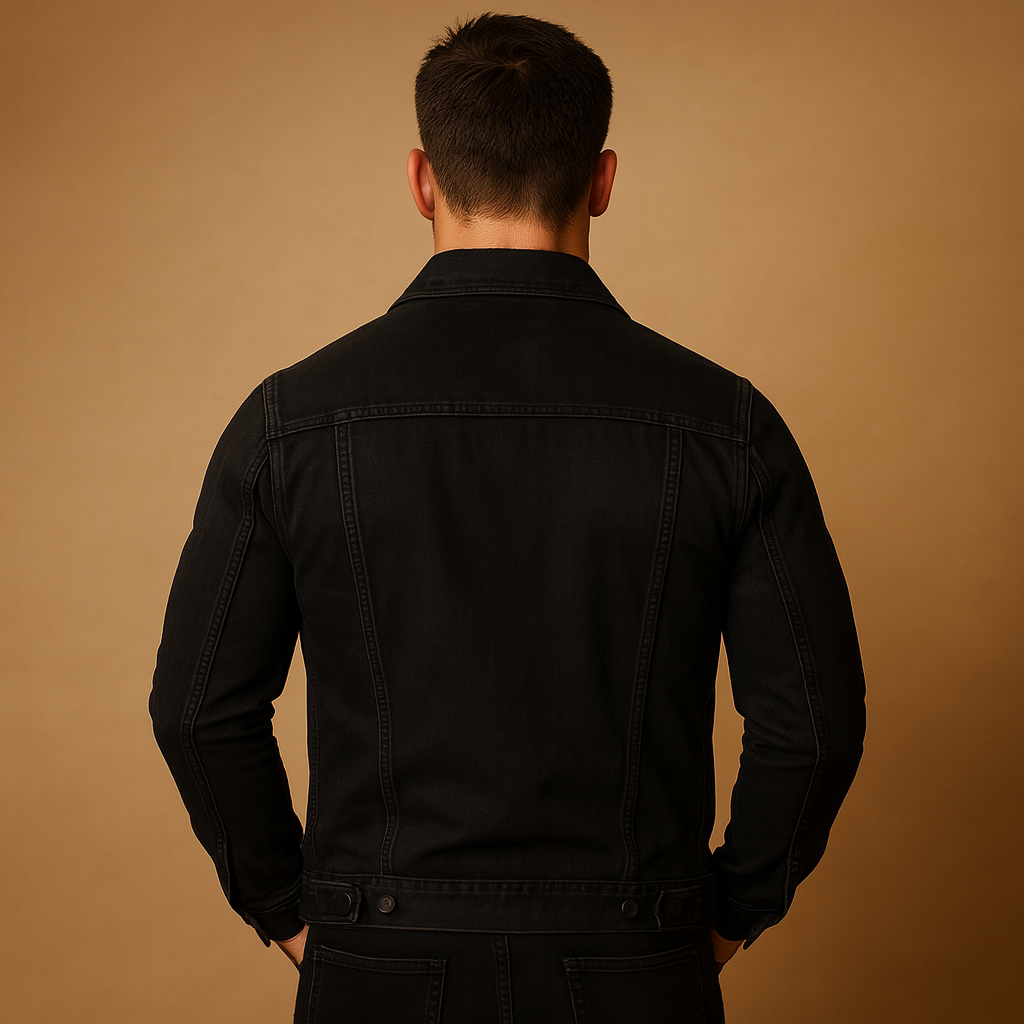 Men’s denim jacket with regular fit, front button closure, and chest and side pockets, ideal for spring and summer casual outfits.