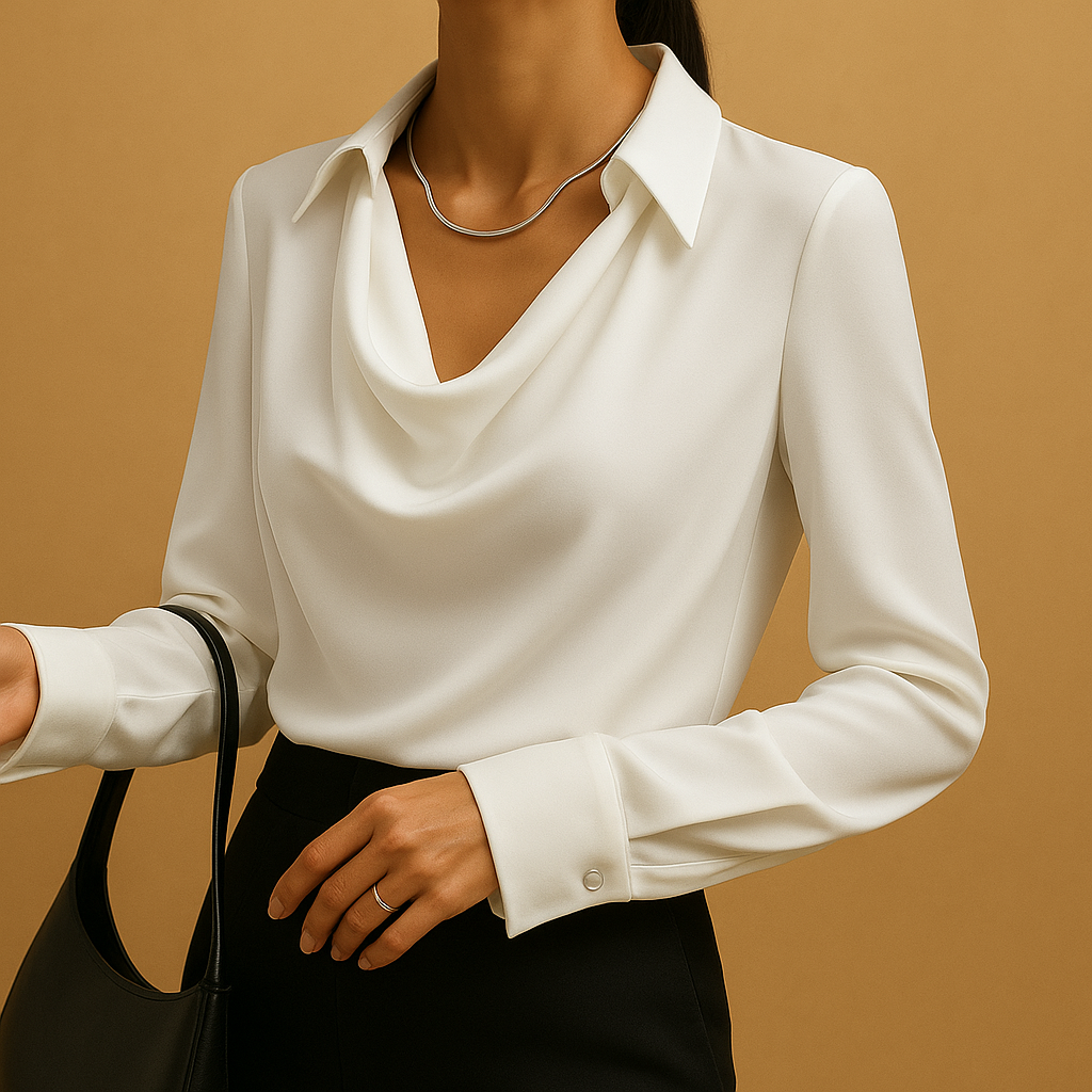 Women’s elegant long-sleeve blouse with a tailored fit and lightweight fabric, ideal for professional and casual outfits.