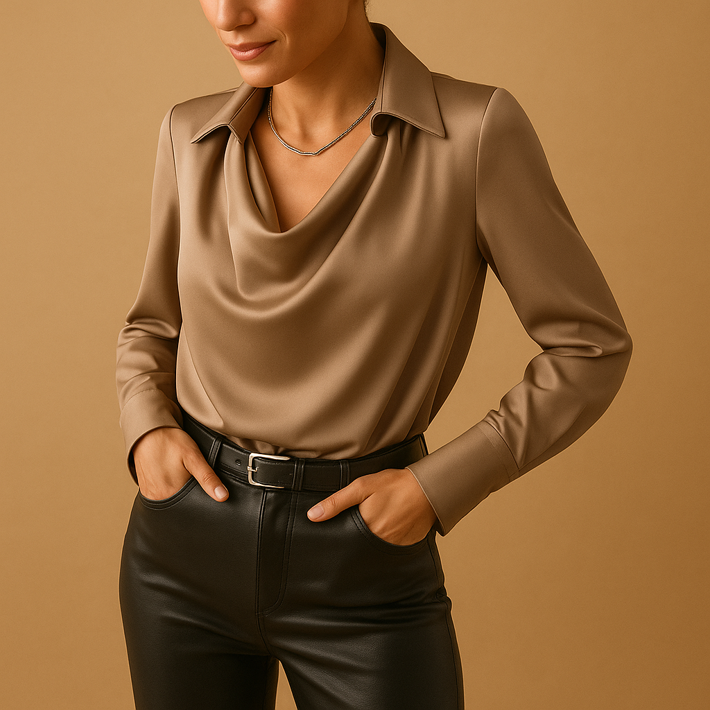 Women’s elegant long-sleeve blouse with a tailored fit and lightweight fabric, ideal for professional and casual outfits.