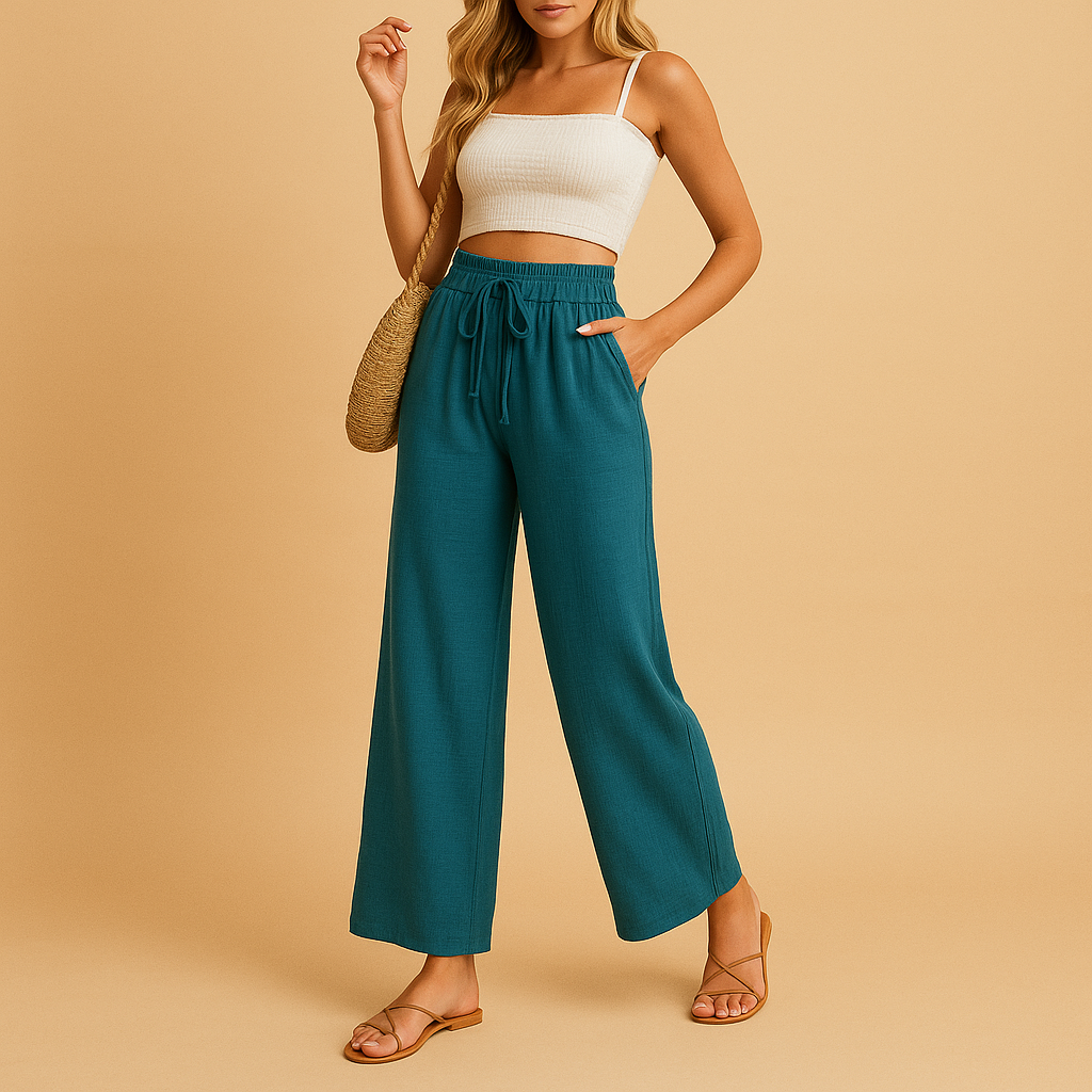 Women’s high waist lounge trousers with straight legs and relaxed fit, perfect for comfortable loungewear, casual outfits, and relaxed everyday style.