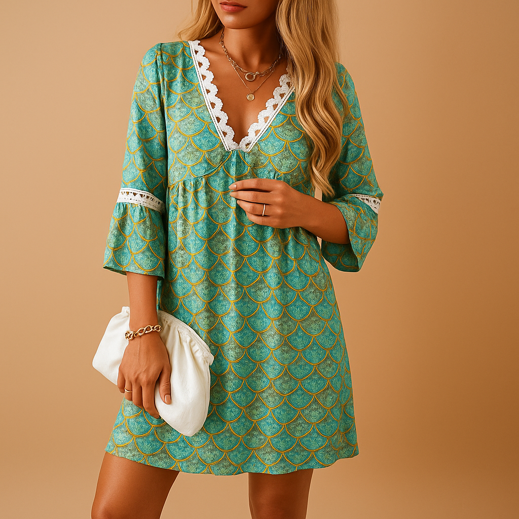 Knee-length summer dress for women with short sleeves, breathable design, and vibrant prints, ideal for casual outings and festive summer occasions.