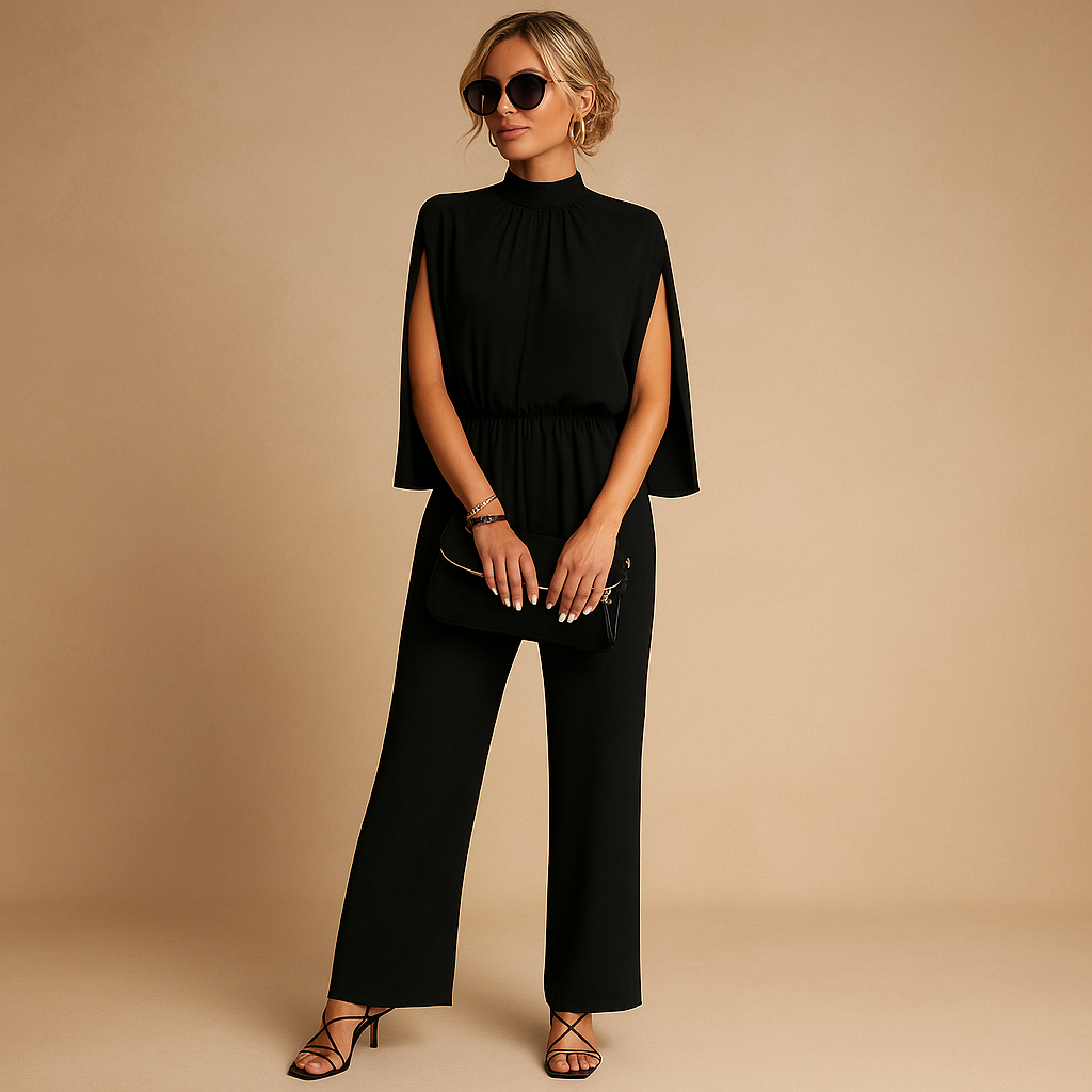 Woman wearing a light summer jumpsuit with adjustable straps, an airy fit, and pockets, perfect for beach days, casual outings, and warm evenings.