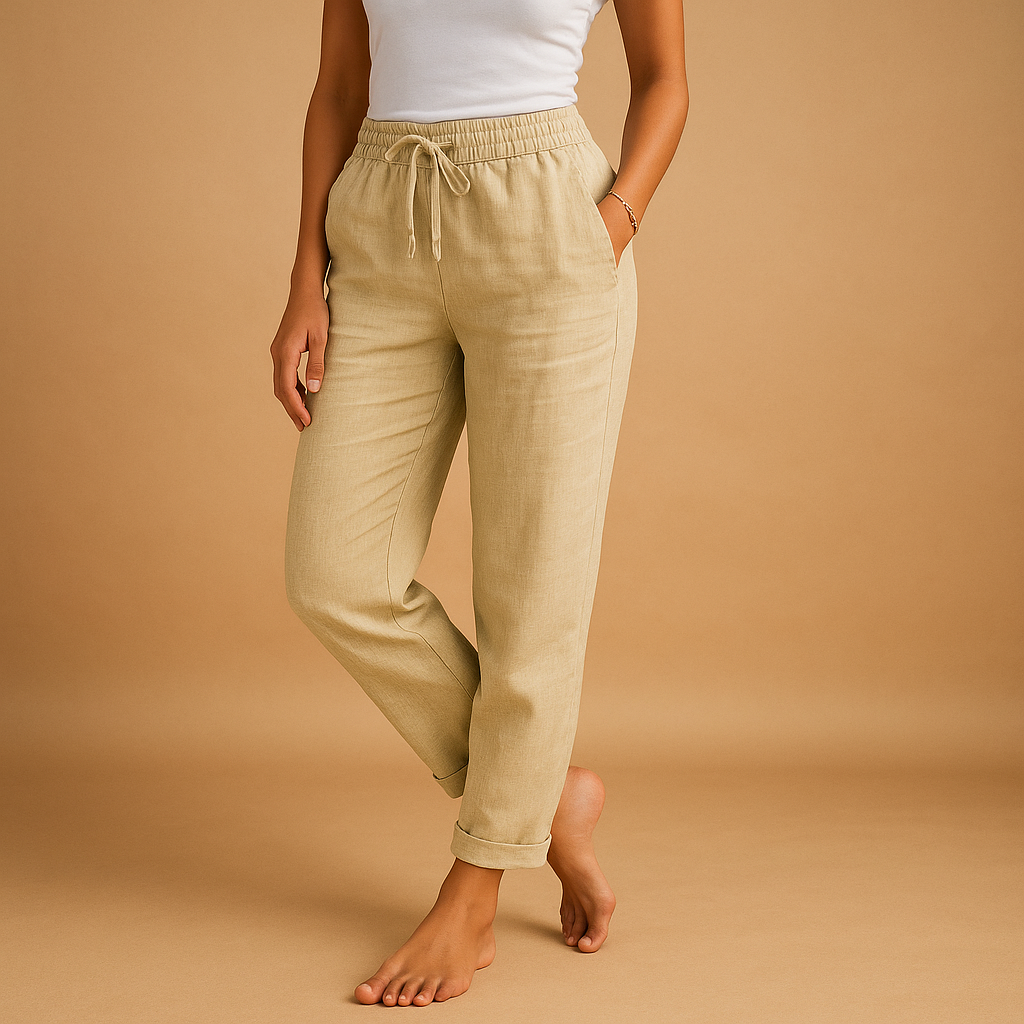 Women’s lightweight elastic waist trousers with a flowing silhouette and comfortable fit, suitable for casual outfits and elegant everyday style.