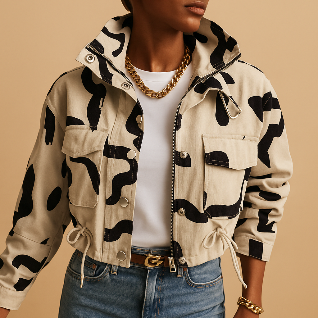 Woman wearing a lightweight summer jacket with a tailored fit and modern silhouette, ideal for warm weather and everyday outfits.