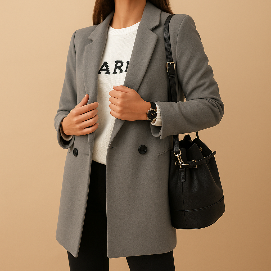 Women’s long elegant jacket with a classic silhouette and refined finish, ideal for daily wear and stylish occasions.