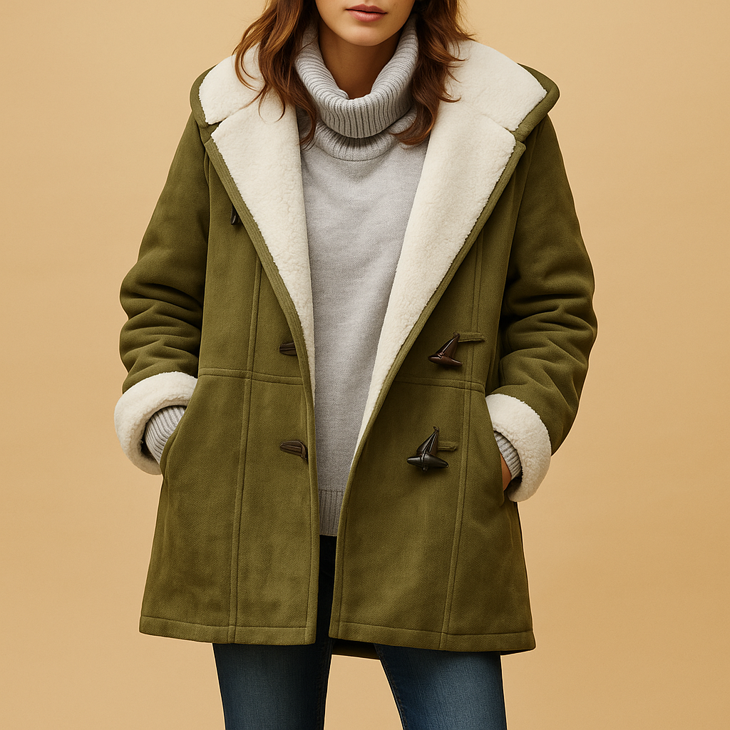 Women’s long hooded winter coat with insulating fabric and modern fit, ideal for cold-weather casual or dressed-up outfits.