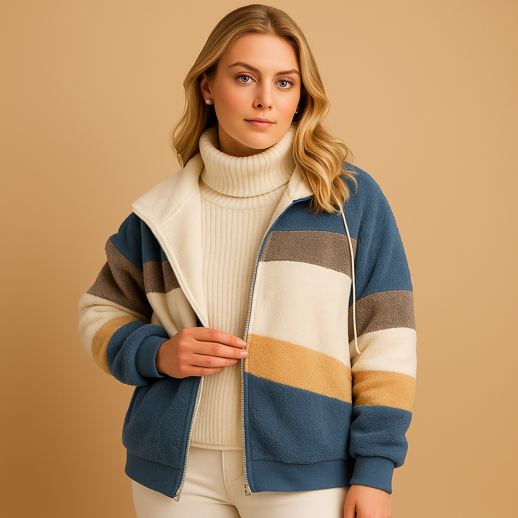Women’s long plush winter coat with relaxed fit and soft warm fabric, ideal for cold weather and elegant winter outfits.
