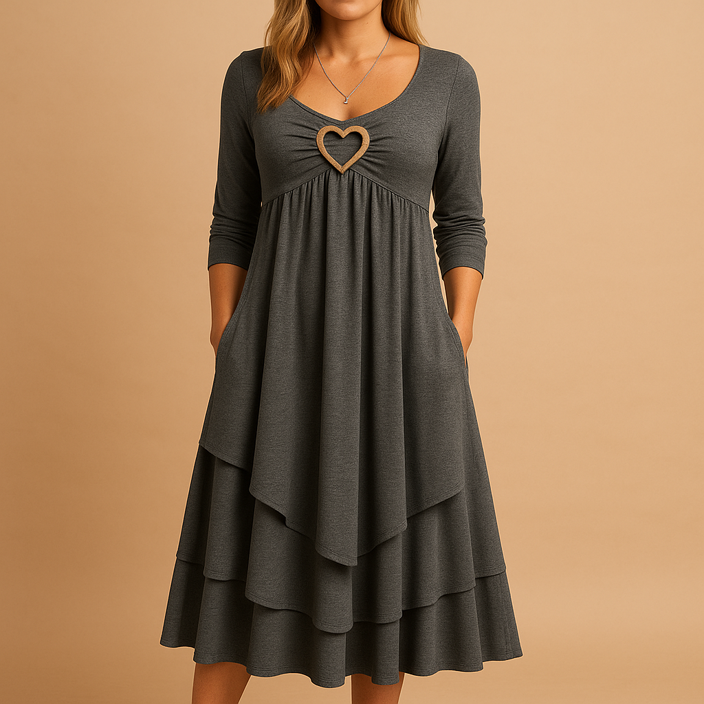 Long sleeve A-line maxi dress for women with round neckline, pockets, and flowing silhouette, perfect for office wear, dinners, and casual outings.