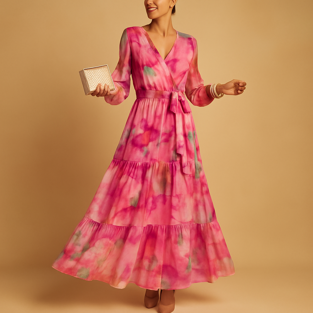 Long sleeve maxi summer dress for women with a flowy A-line silhouette, ideal for casual outings, brunch, and semi-formal summer occasions.