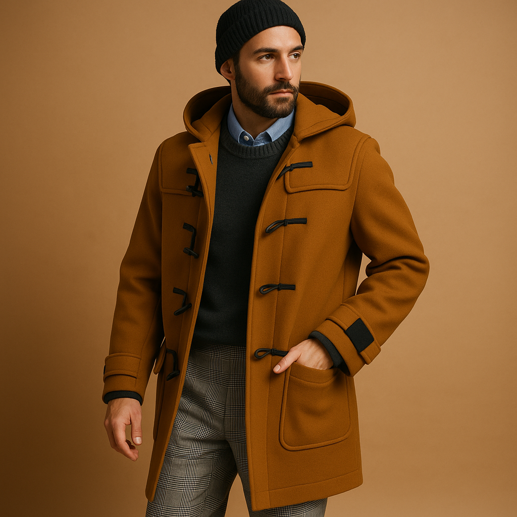 Men’s long winter coat with an extended cut, suitable for work, winter walks, and everyday wear during cold days.