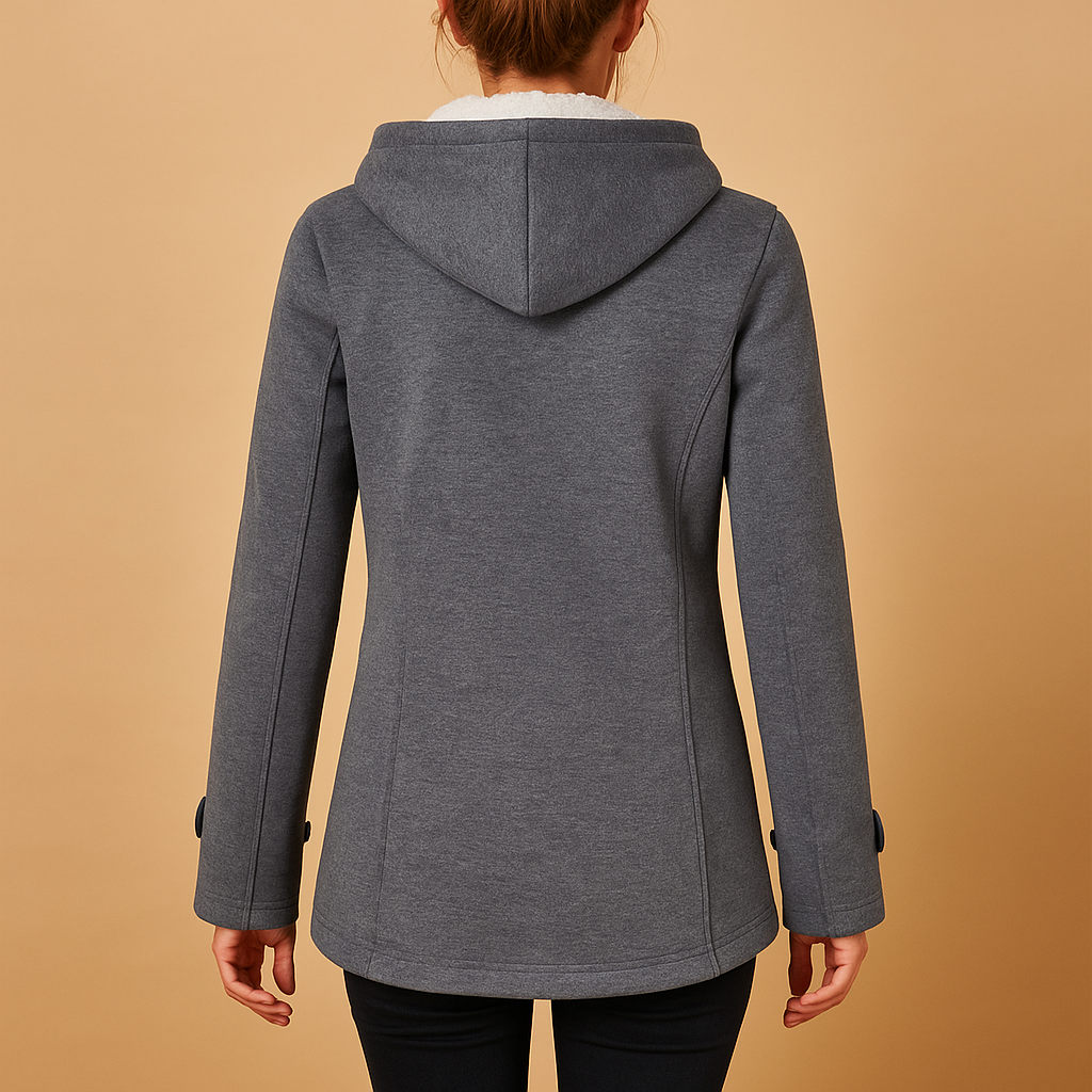 Woman wearing a long winter coat with hood and wind-resistant design, ideal for warm, stylish protection during cold weather.