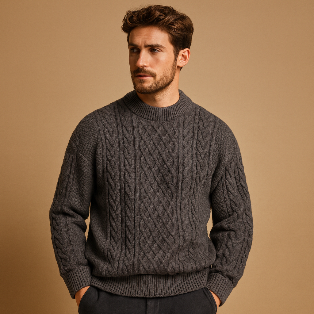 Men’s loose-fit knitted crewneck sweater in a solid color, designed for warmth, layering, and versatile casual styling.