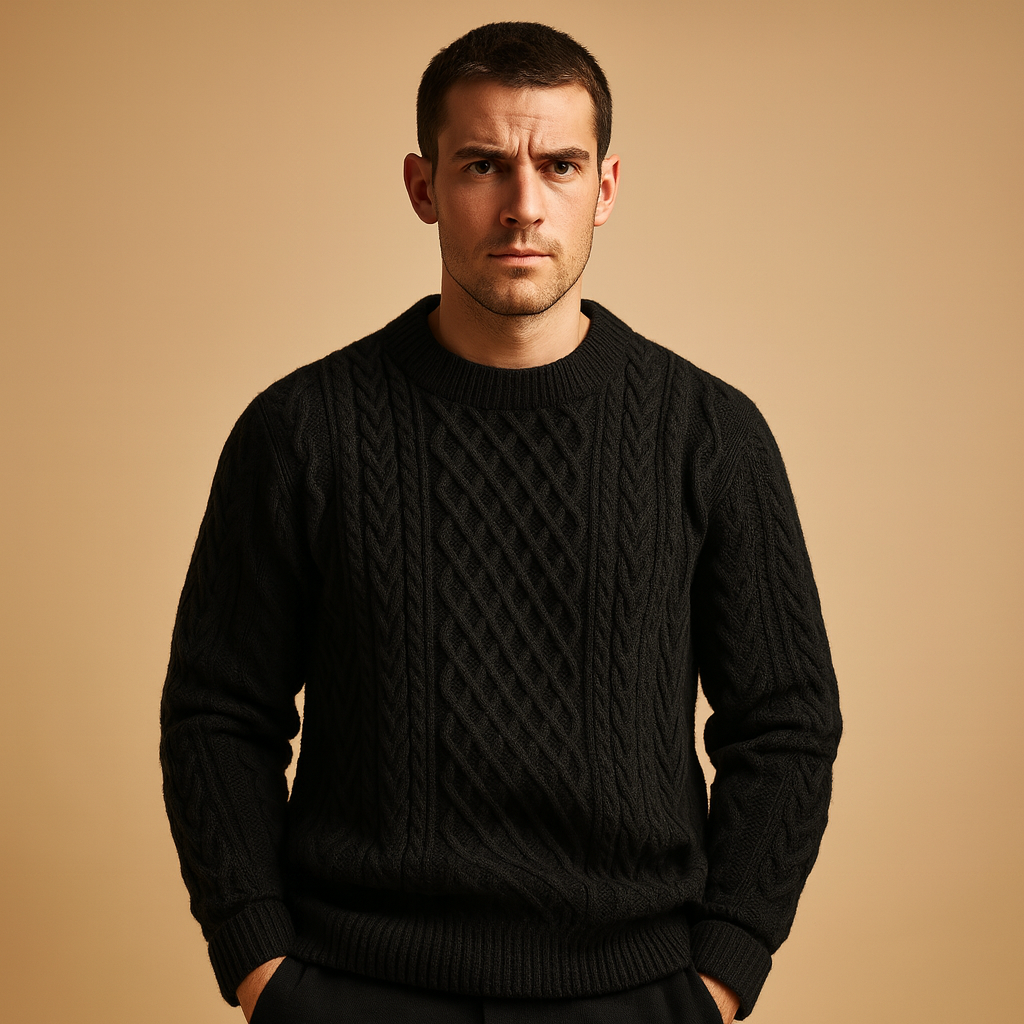 Men’s loose-fit knitted crewneck sweater in a solid color, designed for warmth, layering, and versatile casual styling.