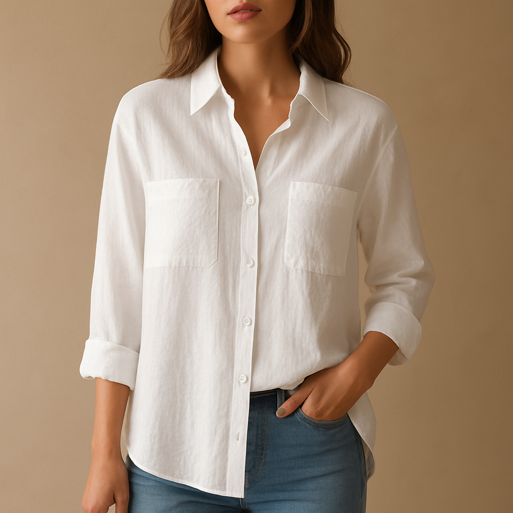 Women’s loose-fit long sleeve blouse with a classic silhouette, available in multiple colors for casual and office outfits.