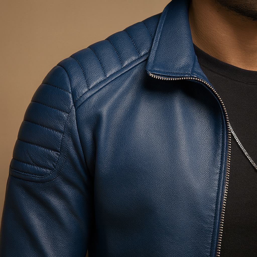 Men’s luxury biker jacket with a refined classic design and soft breathable finish, suitable for business outfits and casual everyday wear.