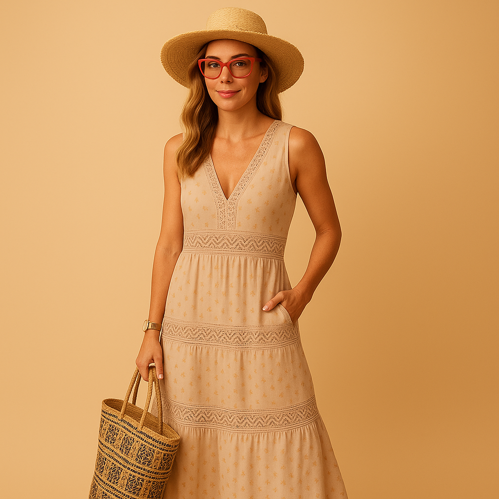 Women’s maxi summer dress with airy flowing fabric and flattering fit, perfect for beach days, summer vacations, parties, and casual warm-weather outfits.