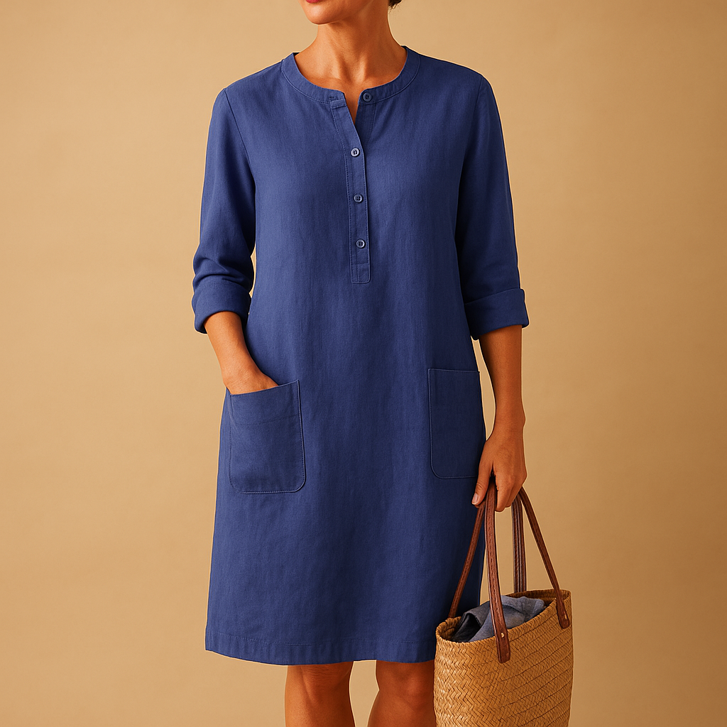 Minimalist midi dress for women with comfortable tailored fit and timeless solid color design, perfect for office wear, daily outfits, and formal occasions.