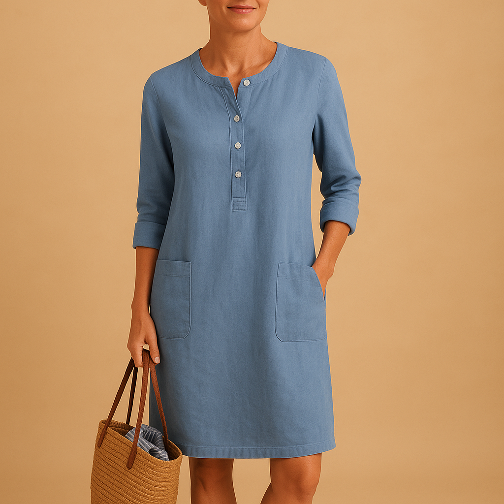 Minimalist midi dress for women with comfortable tailored fit and timeless solid color design, perfect for office wear, daily outfits, and formal occasions.