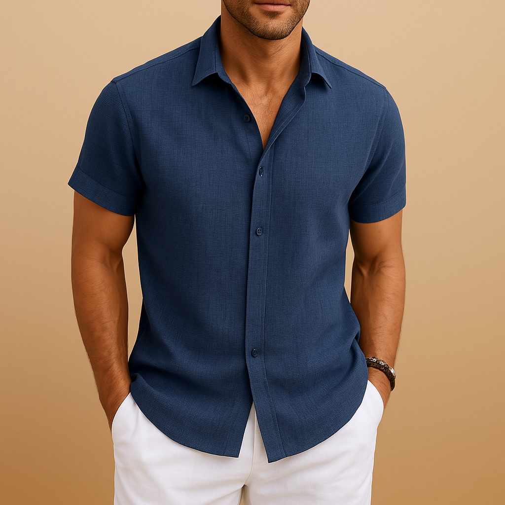 Modern casual button-up shirt for men with a slightly tailored comfortable fit and classic design, perfect for casual outfits, weekends, and smart casual occasions.