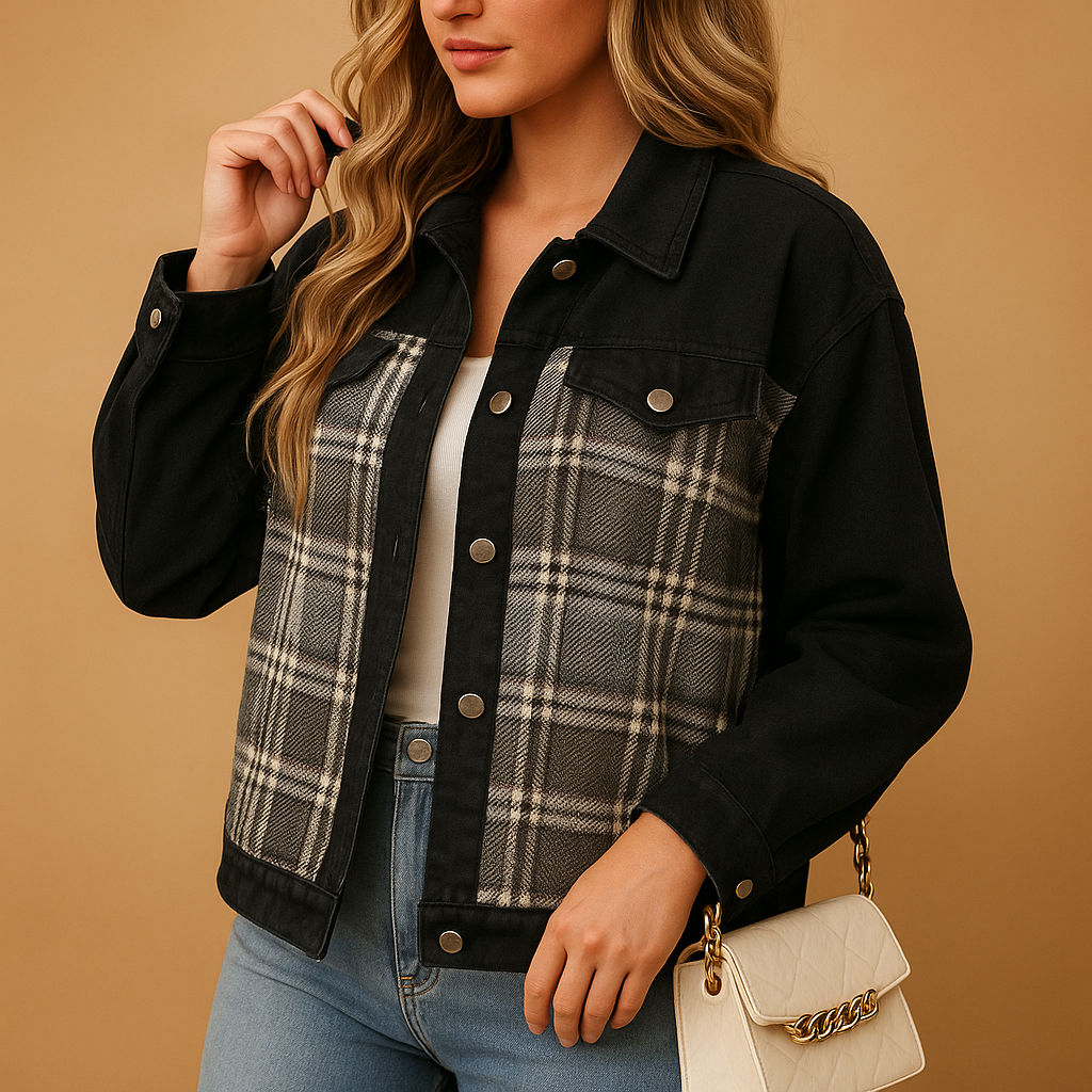 Woman wearing an oversized soft jacket with relaxed fit, breathable material and side pockets, ideal for daily casual or dressed-up outfits.