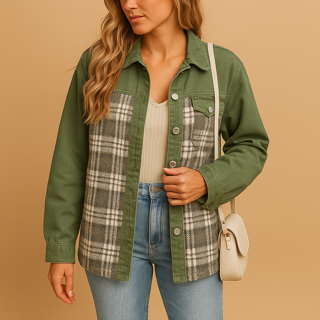 Woman wearing an oversized soft jacket with relaxed fit, breathable material and side pockets, ideal for daily casual or dressed-up outfits.