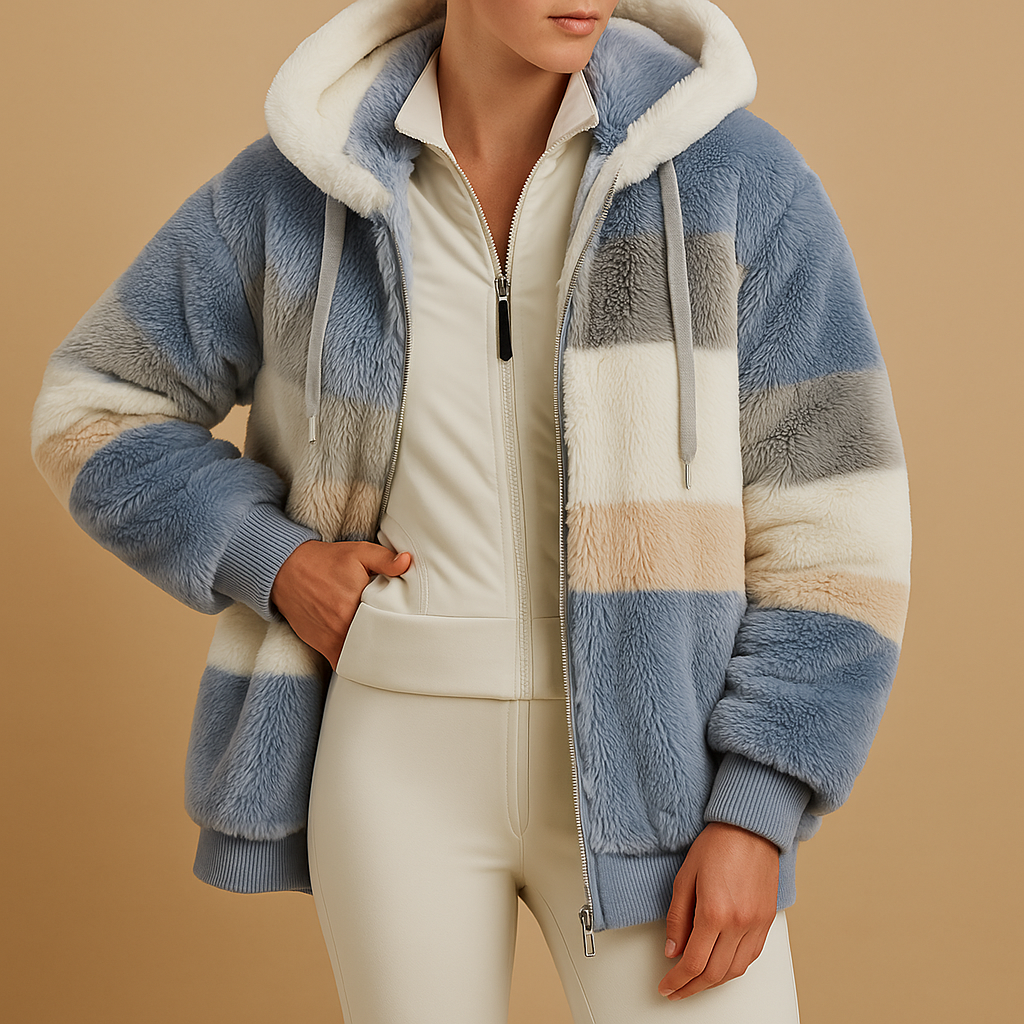 Women’s oversized vintage knit jacket with relaxed fit, soft warm texture, and side pockets, available in six retro-inspired colors.