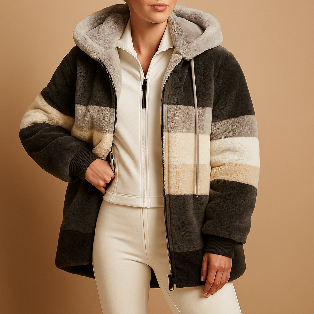 Women’s oversized vintage knit jacket with relaxed fit, soft warm texture, and side pockets, available in six retro-inspired colors.
